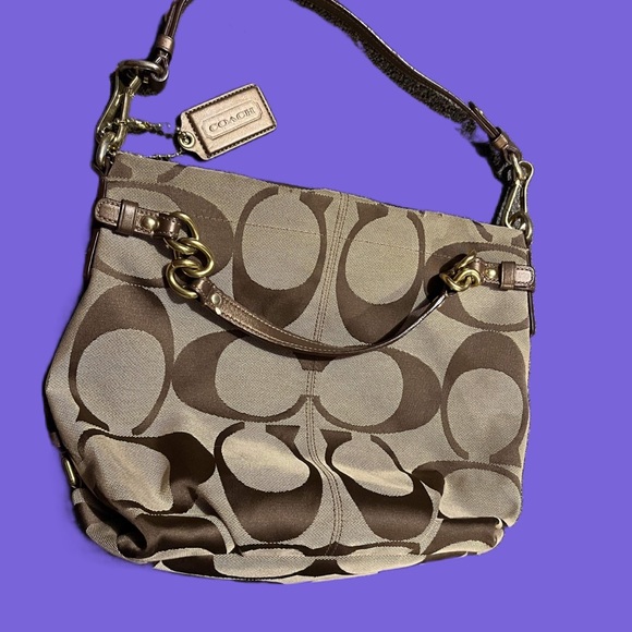 Coach Handbags - Coach 24CM Signature Khaki Brown Duffle Shoulder Bag Handbag F15067 Leather